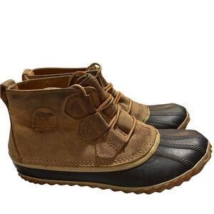 Sorel Women’s 6 Out N About Leather Waterproof Duck Boots Brown Rubber Soles